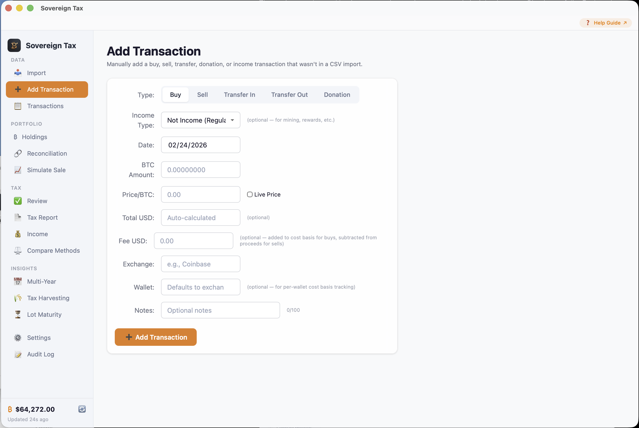 Add Transaction form