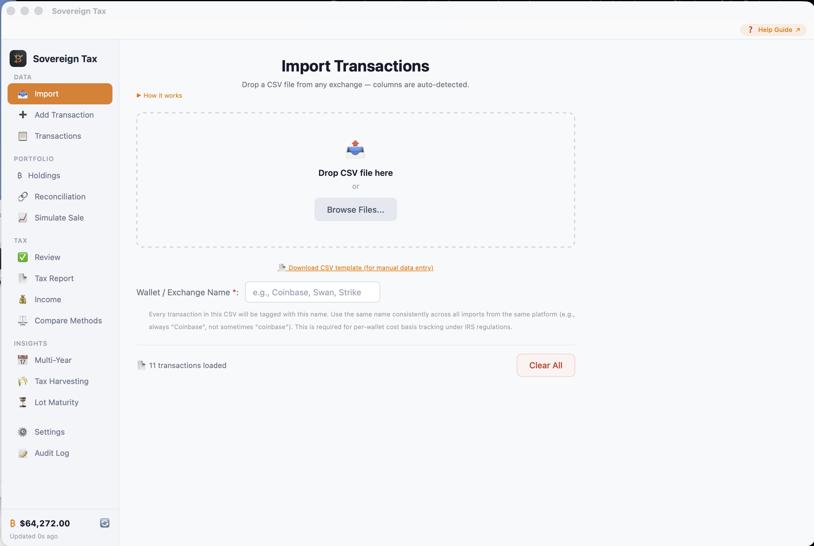 Import screen showing drag-and-drop area and Browse Files button