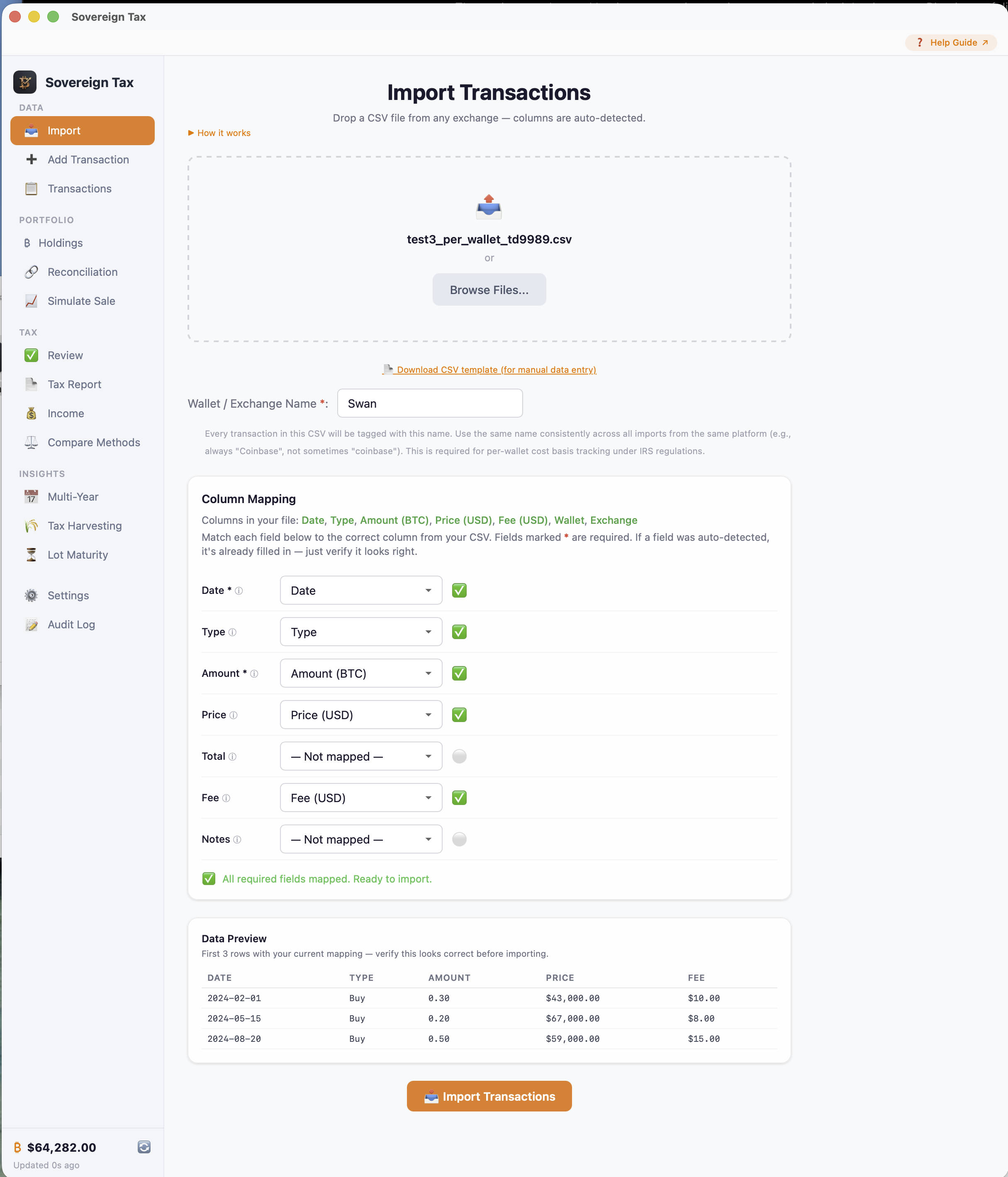 Column mapping showing fields with data preview