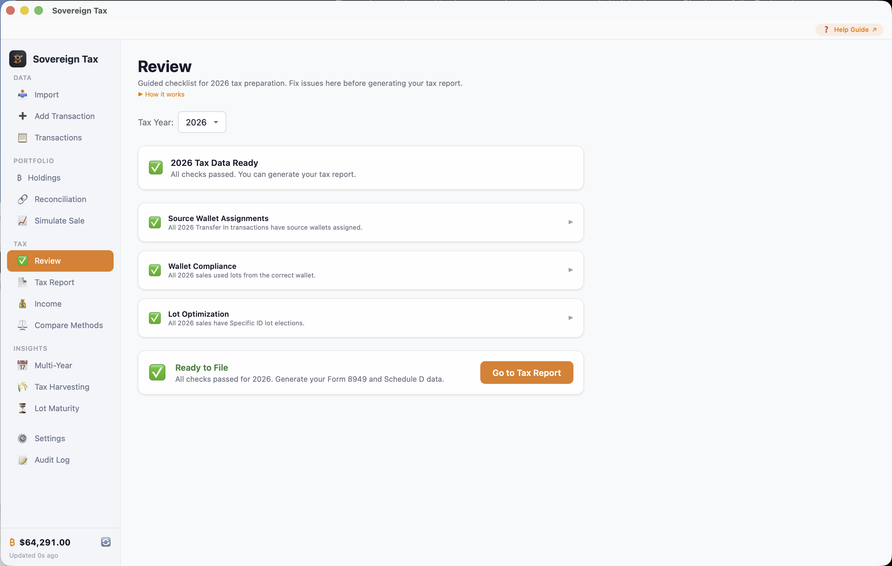 Review view with all checks passed and ready to file