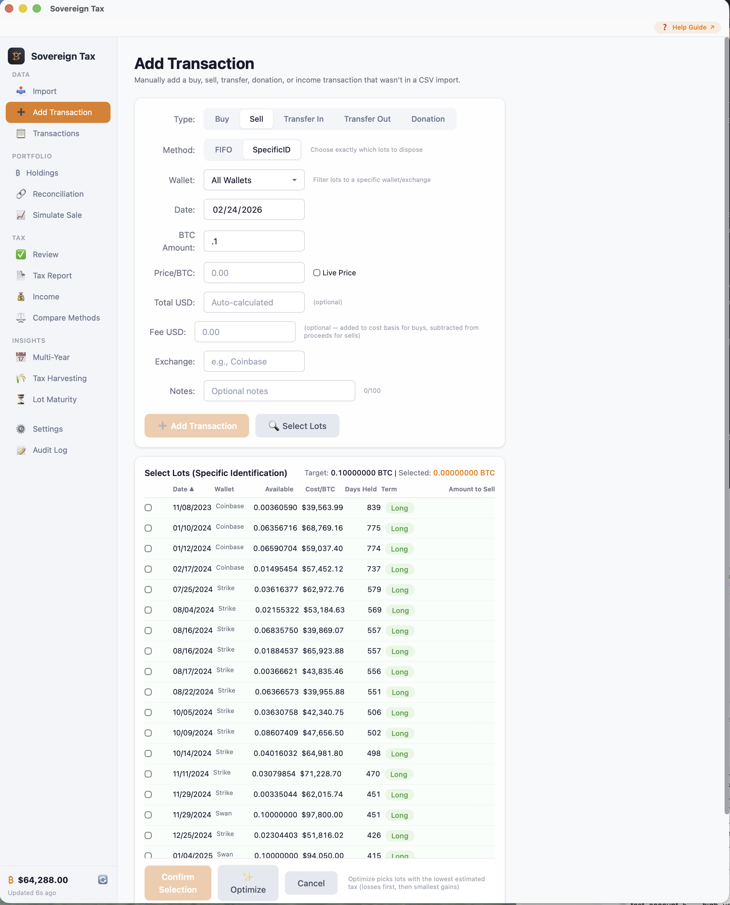 Specific ID lot picker with Optimize button